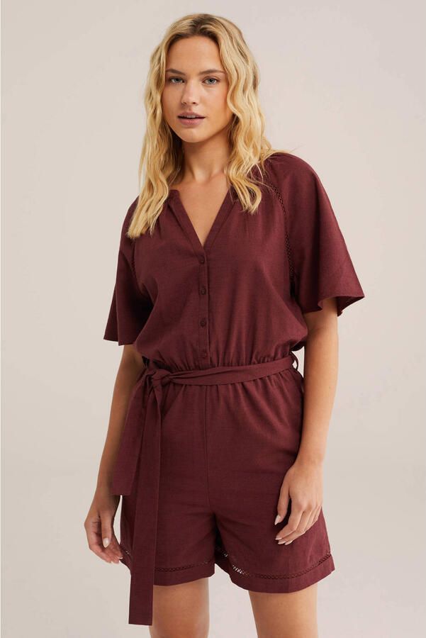 WE Fashion straight playsuit donkerrood