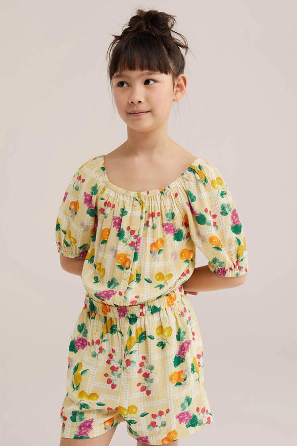 WE Fashion straight playsuit geel roze groen