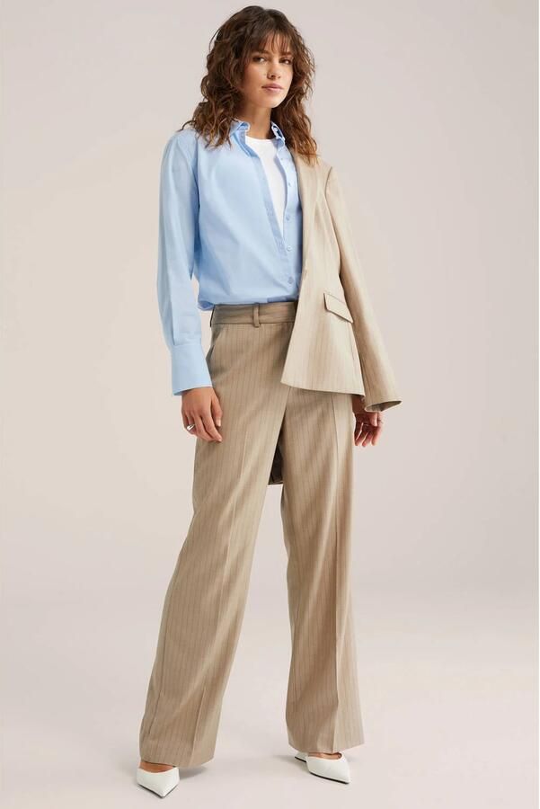 WE Fashion straight regular waist broek met krijtstreep zand - Foto 3