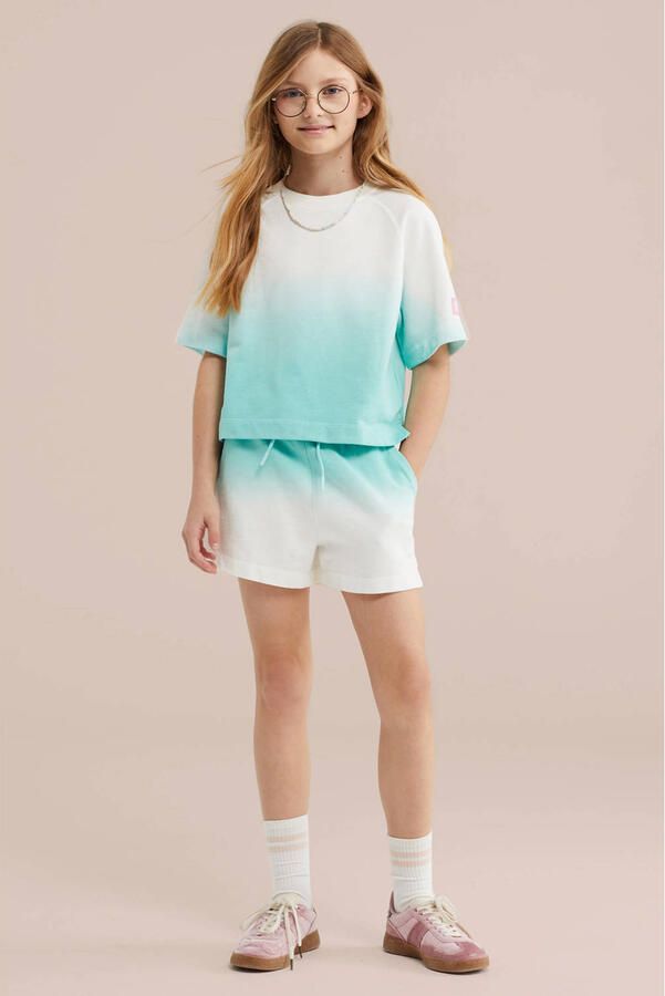 WE Fashion straight sweatshort turquoise wit - Foto 2