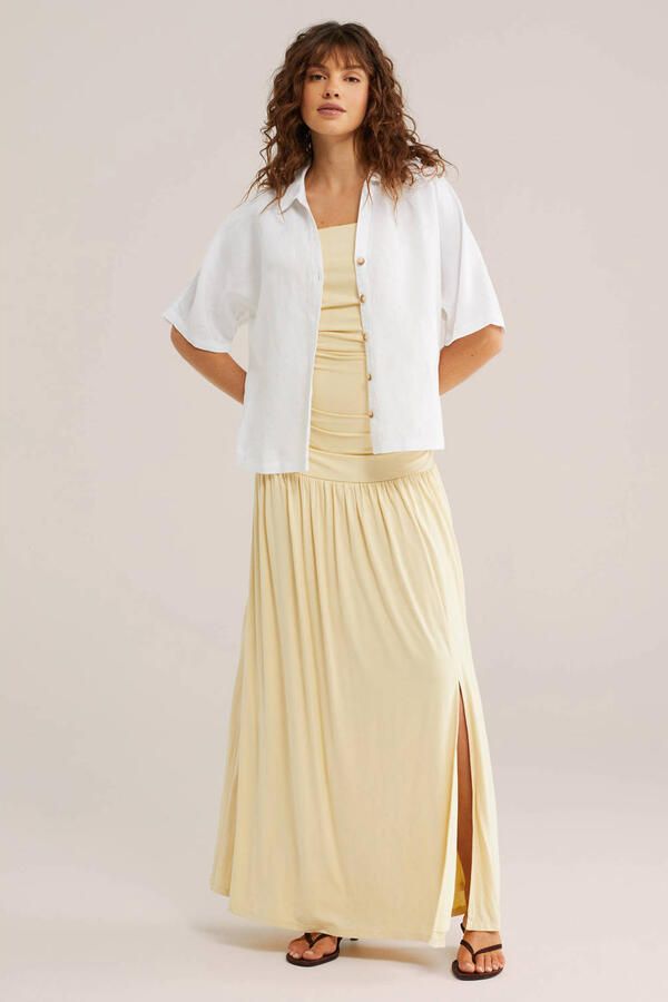 WE Fashion strapless maxijurk lichtgeel - Foto 2