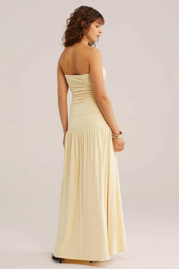 WE Fashion strapless maxijurk lichtgeel - Foto 3