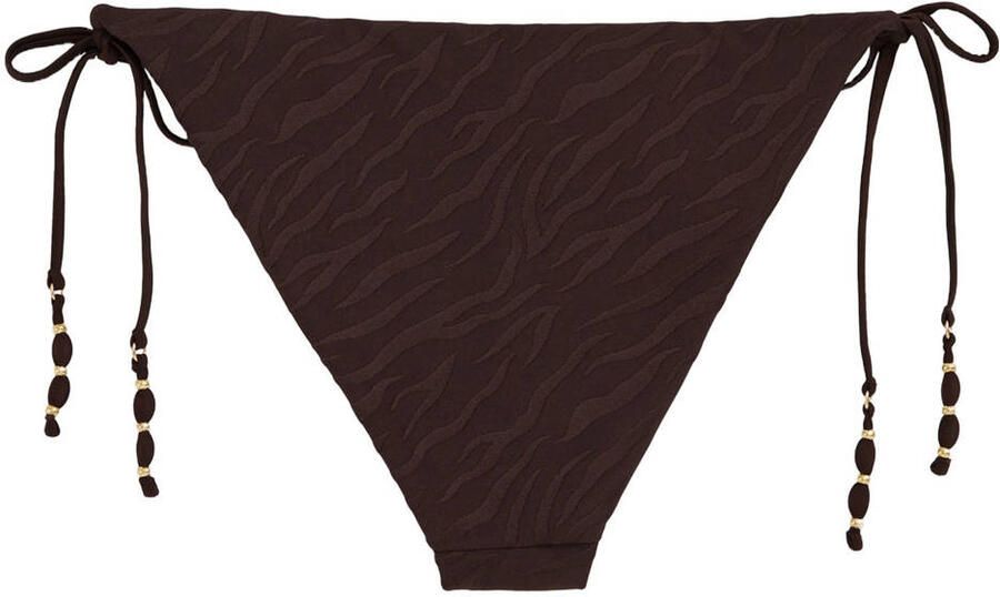 WE Fashion strik bikinibroekje met textuur donkerbruin - Foto 2