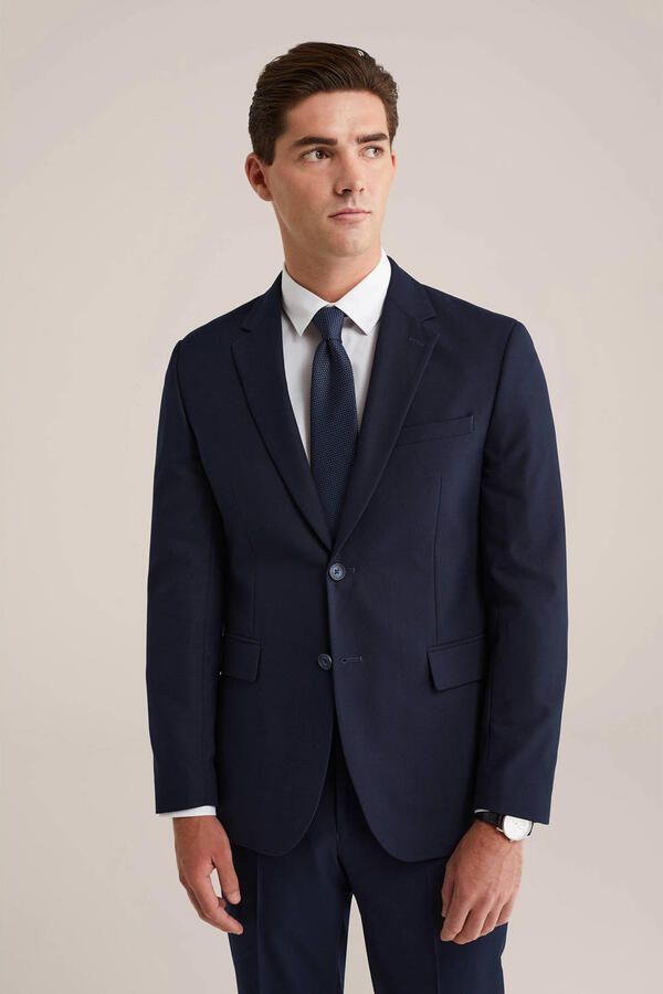 WE Fashion stropdas met stippen donkerblauw