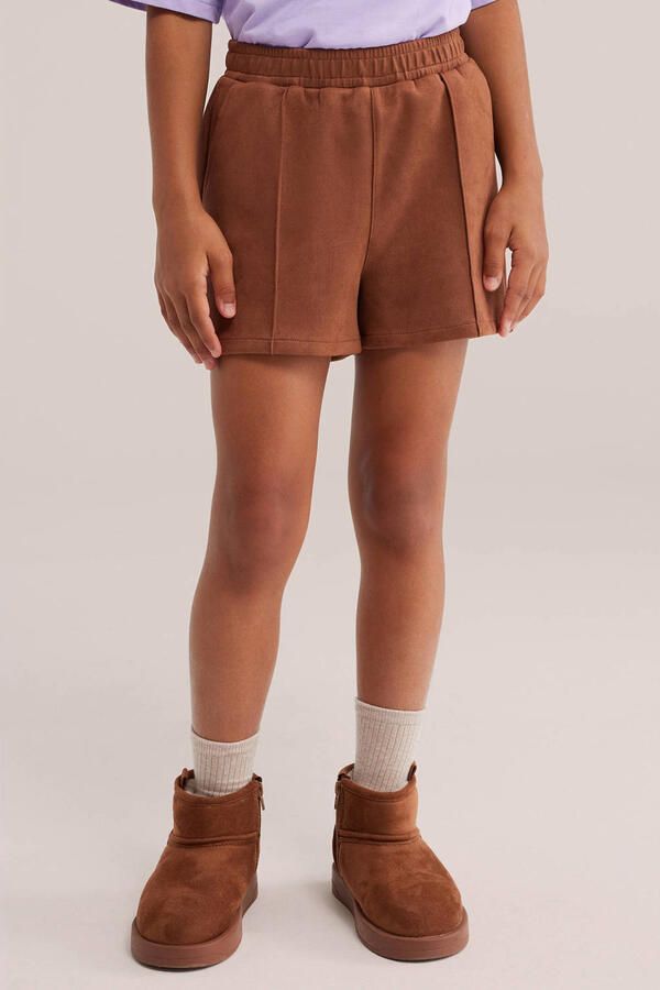 WE Fashion suède casual short bruin
