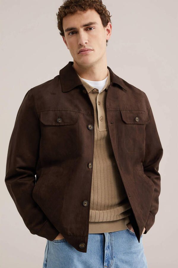 WE Fashion suede jasje donkerbruin