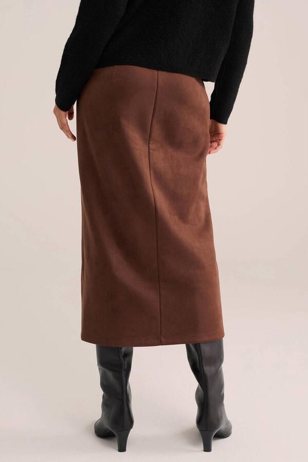 WE Fashion suèdelook midi kokerrok bruin - Foto 2
