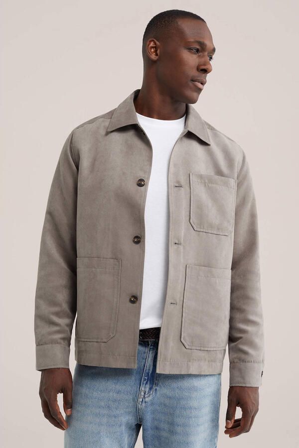 WE Fashion suèdelook regular fit overshirt grasgroen