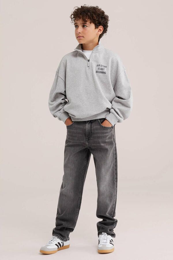 WE Fashion sweat schipperstrui met backprint grijs