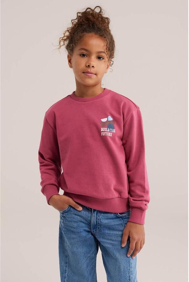 WE Fashion sweater met backprint roze
