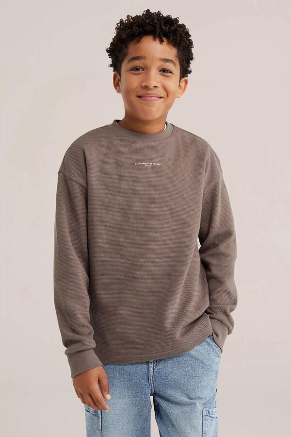 WE Fashion sweater met backprint taupe