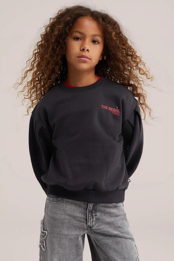 WE Fashion sweater met backprint zwart rood