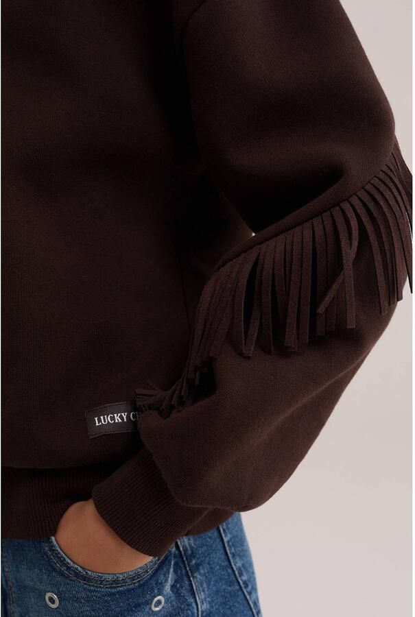 WE Fashion sweater met franjes donkerbruin Effen - Foto 2