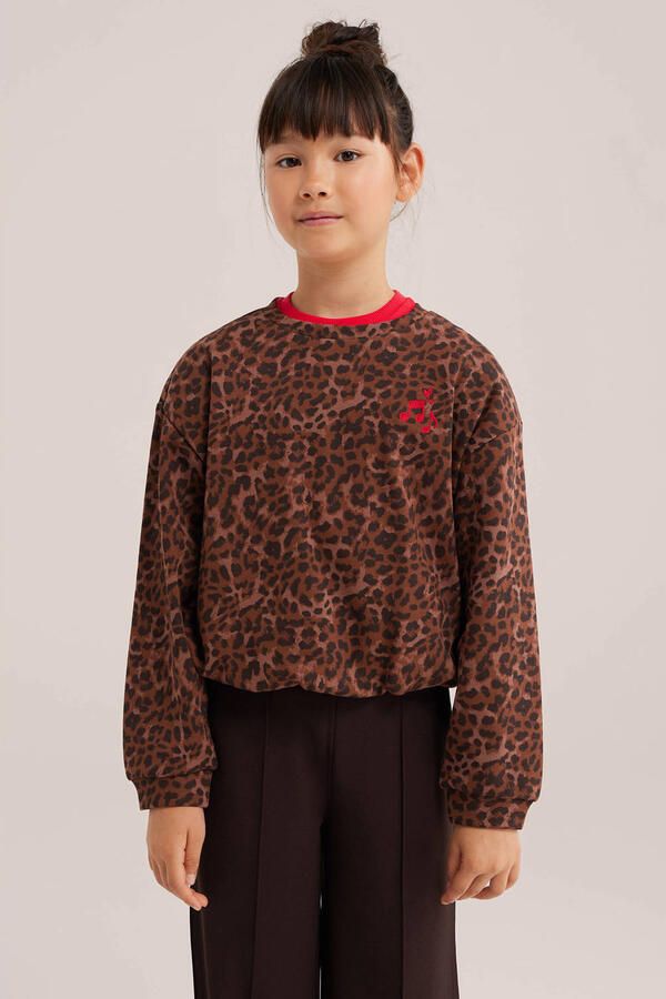 WE Fashion sweater met panterprint bruin