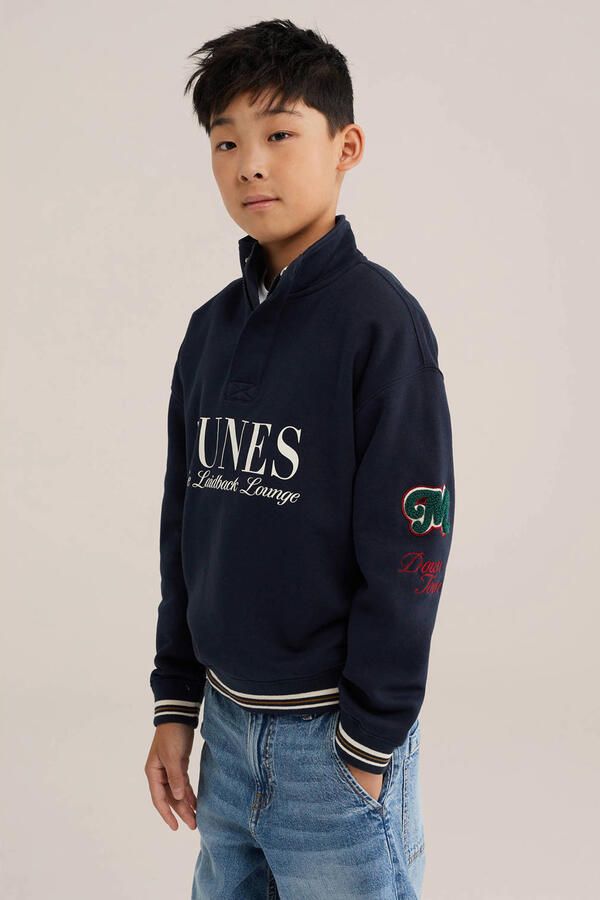 WE Fashion sweater met patches donkerblauw