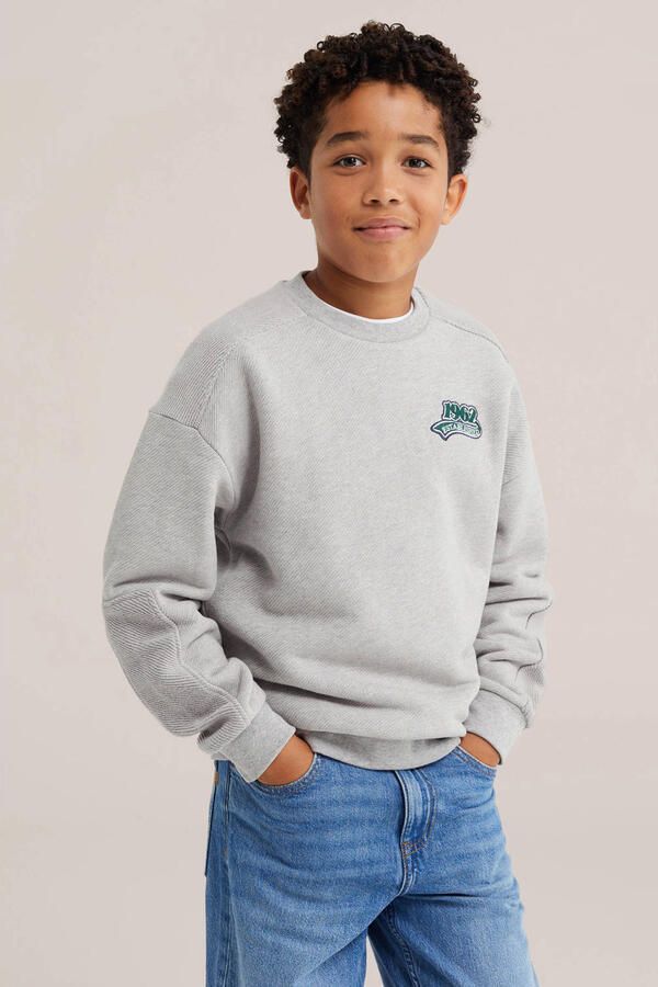 WE Fashion sweater met patches lichtgrijs