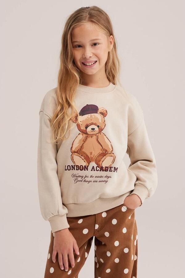 WE Fashion sweater met print beige Trui Meisjes Katoen Ronde hals Printopdruk