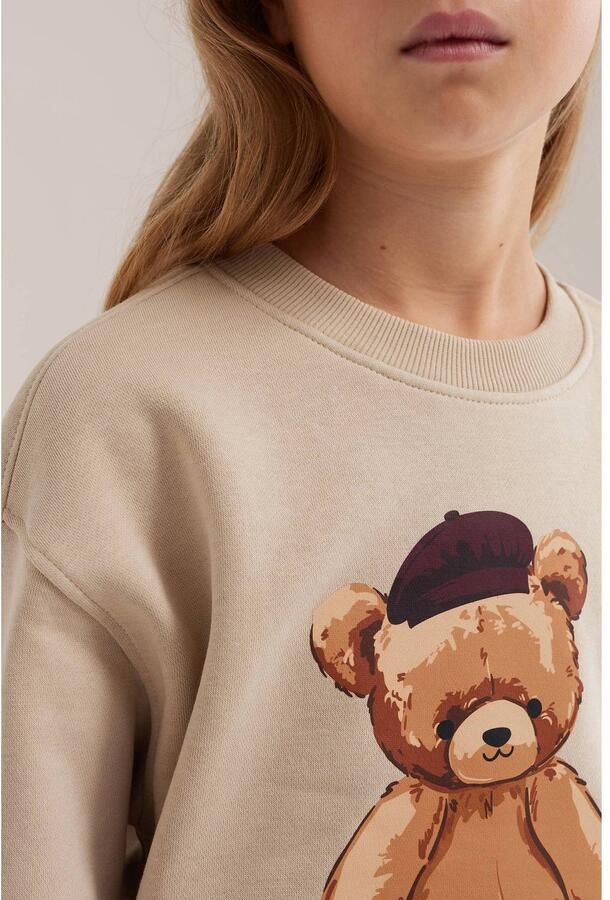 WE Fashion sweater met print beige Trui Meisjes Katoen Ronde hals Printopdruk - Foto 2