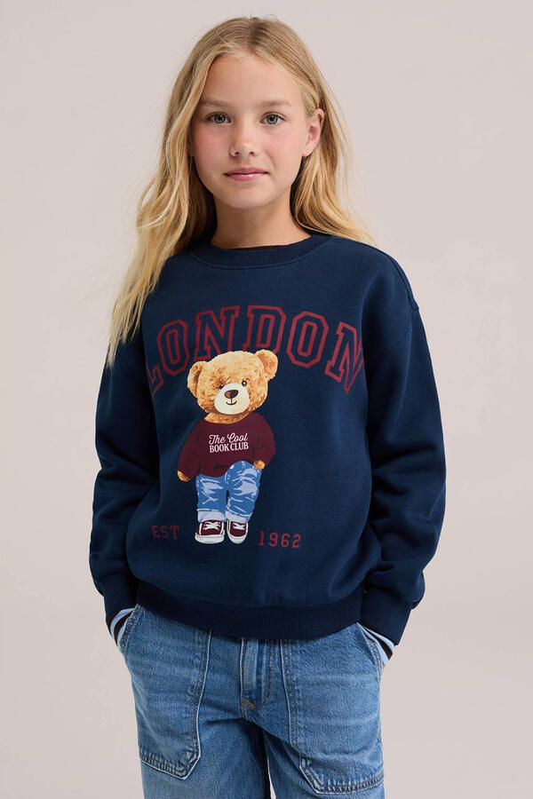 WE Fashion sweater met print donkerblauw