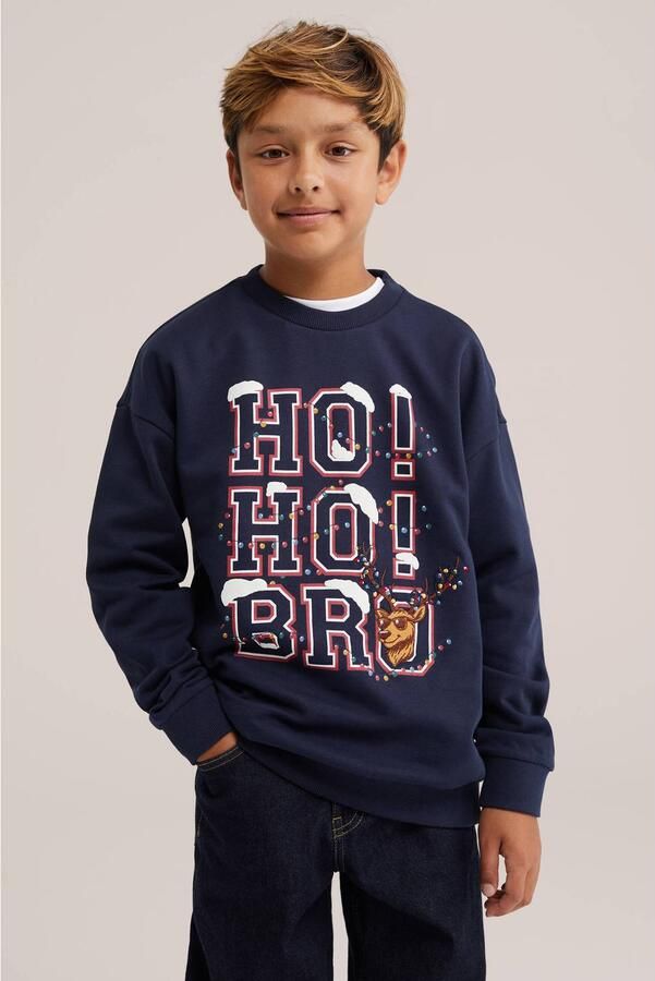 WE Fashion sweater met print donkerblauw Printopdruk