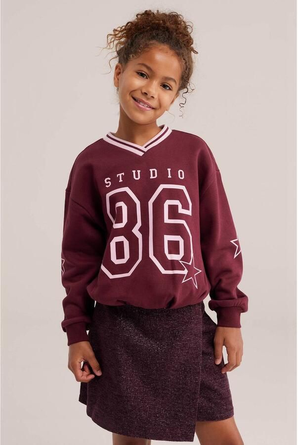 WE Fashion sweater met print donkerrood Printopdruk