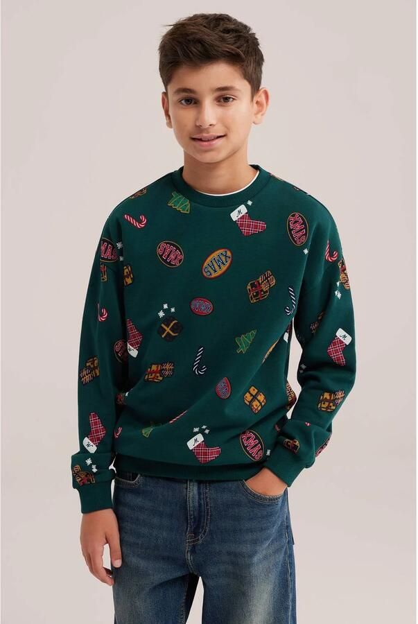 WE Fashion sweater met print groen All over print