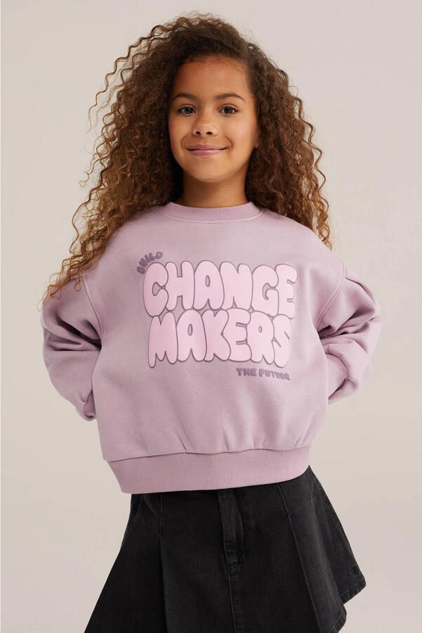 WE Fashion sweater met print lila
