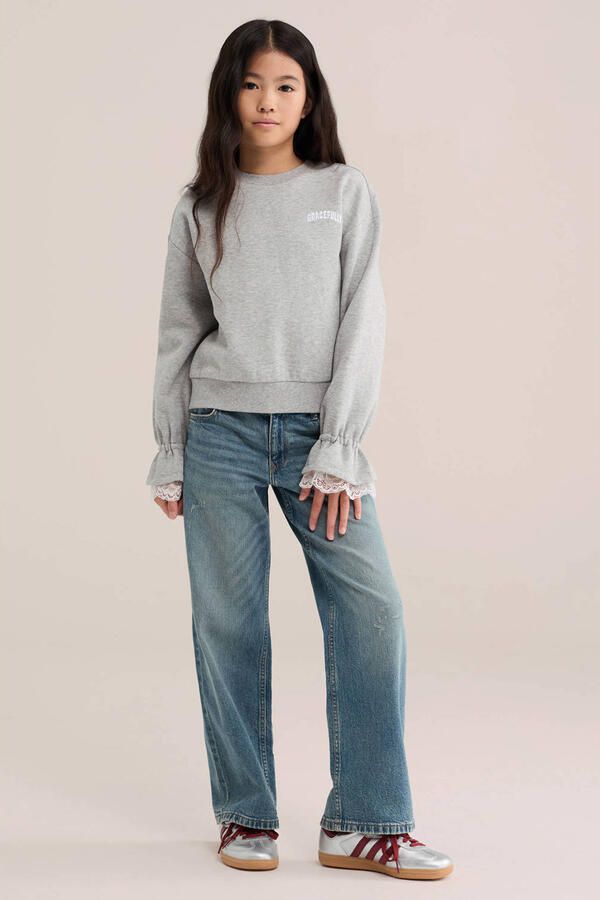 WE Fashion sweater met kant grijs - Foto 3