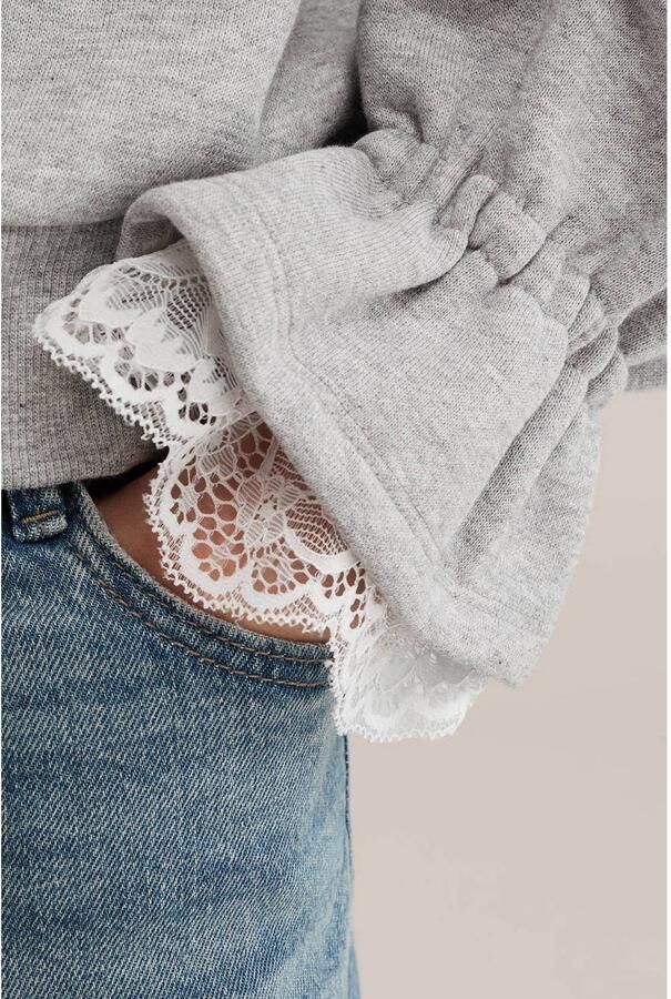 WE Fashion sweater met kant grijs - Foto 2