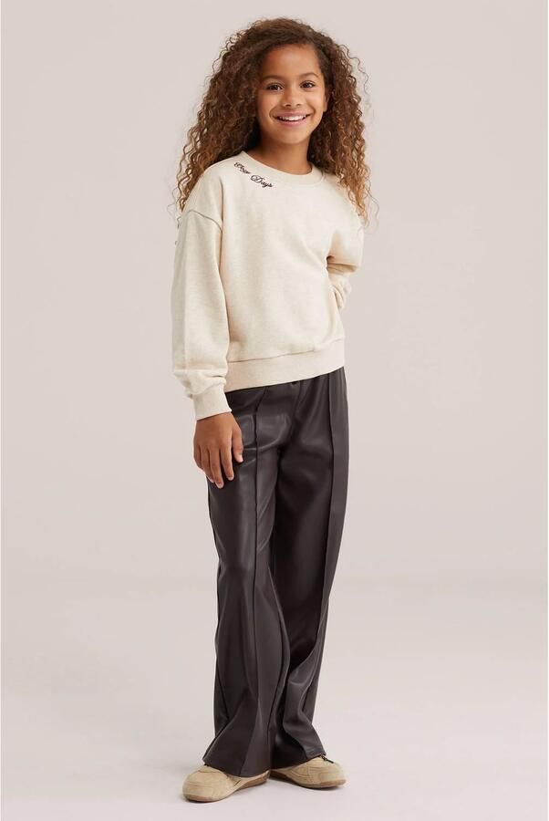 WE Fashion sweater met split en tekst beige Tekst - Foto 3