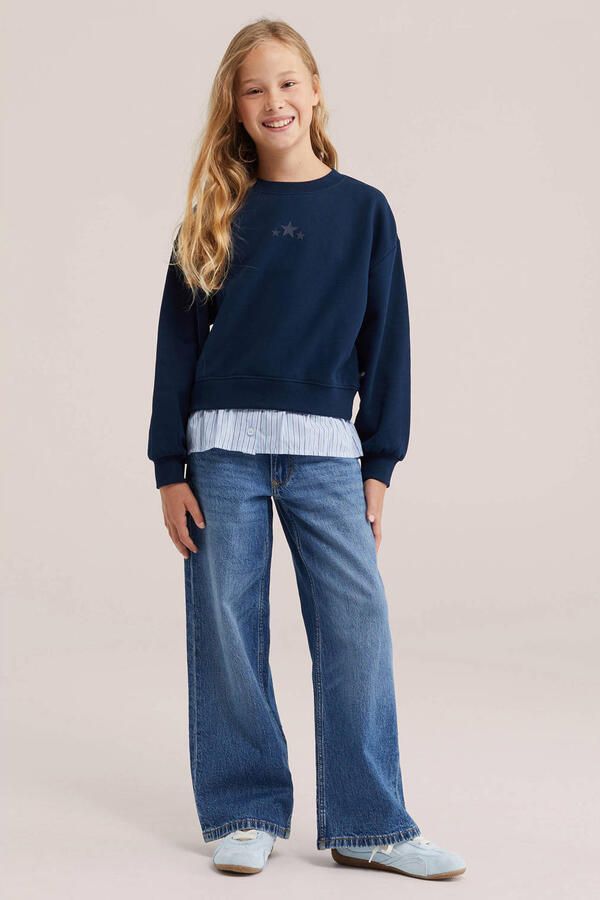 WE Fashion sweater met sterren donkerblauw