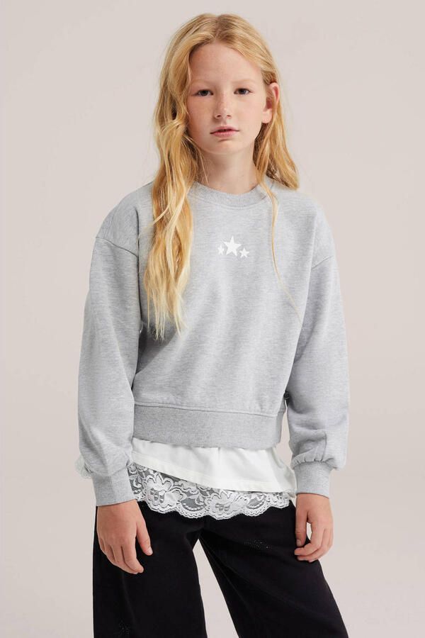 WE Fashion sweater met sterren grijs