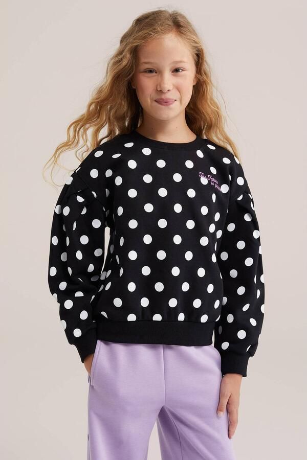 WE Fashion sweater met stippen zwart wit Stip