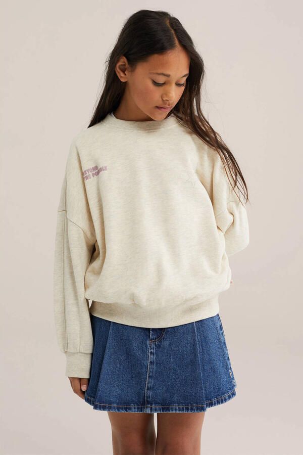 WE Fashion sweater met tekst beige