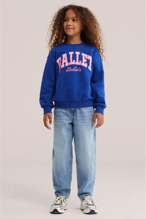 WE Fashion sweater met tekst blauw Trui Meisjes Katoen Ronde hals Tekst - Foto 3