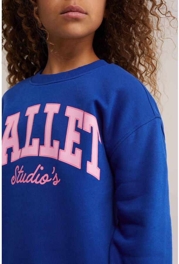WE Fashion sweater met tekst blauw Trui Meisjes Katoen Ronde hals Tekst - Foto 2