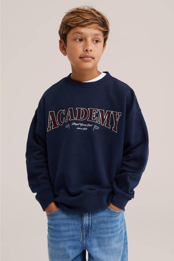 WE Fashion sweater met tekst donkerblauw Tekst