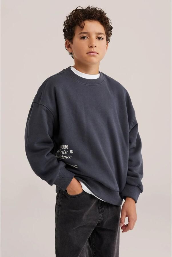 WE Fashion sweater met tekst donkergrijs Tekst