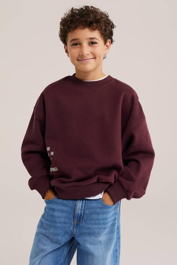 WE Fashion sweater met tekst donkerrood Tekst
