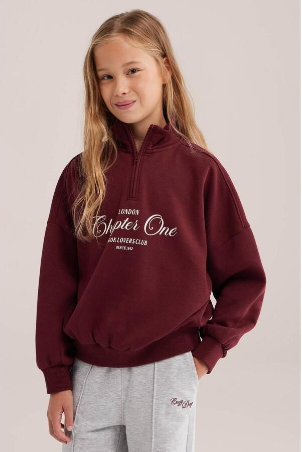 WE Fashion sweater met tekst donkerrood Tekst
