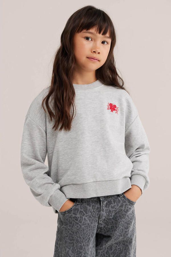WE Fashion sweater met tekst grijs