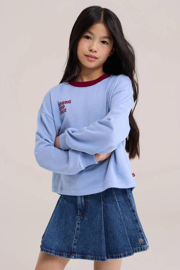 WE Fashion sweater met tekst lichtblauw donkerrood Tekst - Foto 2