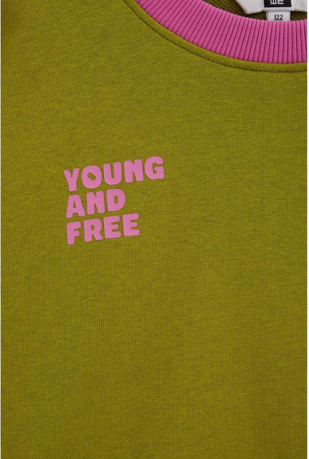 WE Fashion sweater met tekst olijfgroen roze Tekst - Foto 3