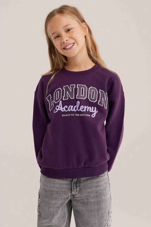 WE Fashion sweater met tekst paars