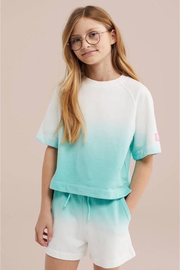WE Fashion sweater turquoise wit