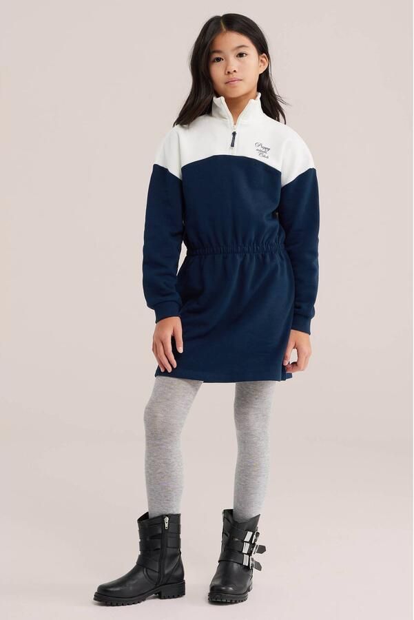 WE Fashion sweatjurk donkerblauw wit Meisjes Katoen Schipperskraag Meerkleurig - Foto 3