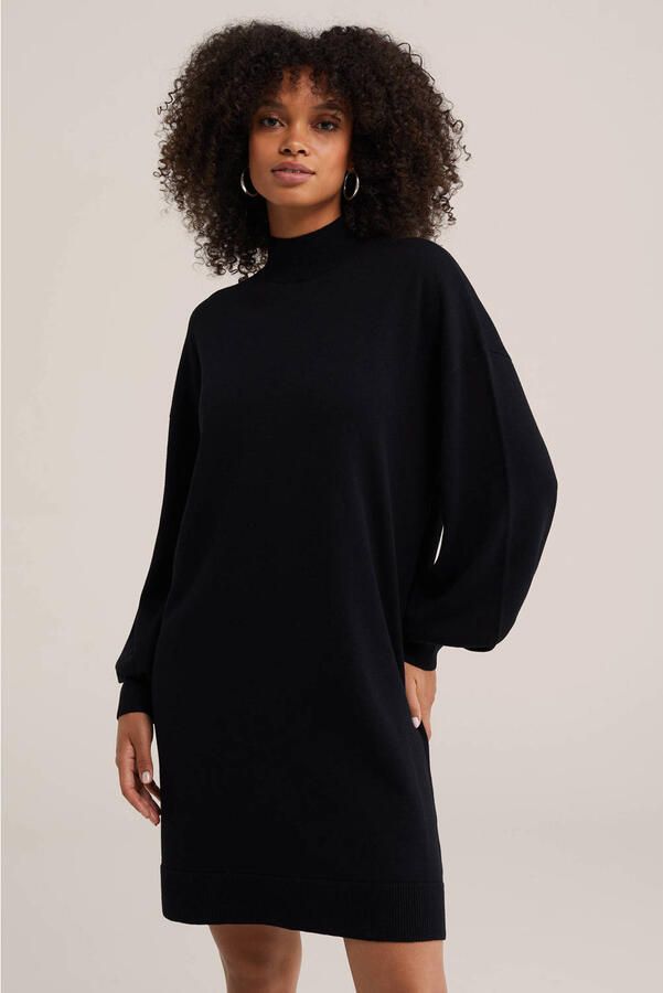 WE Fashion sweatjurk met col en wol zwart