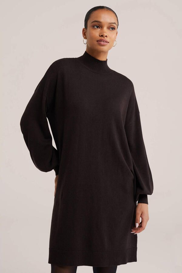 WE Fashion sweatjurk met wol donkerbruin