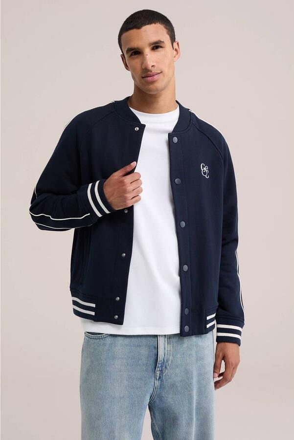 WE Fashion sweatvest met borduursels heavy blue