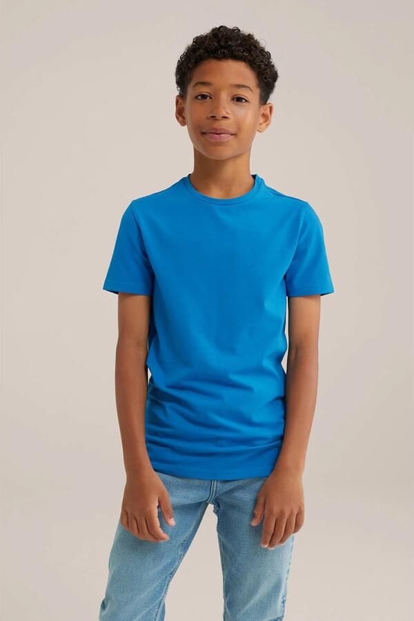 WE Fashion T-shirt Blauw Jongens Stretchkatoen Ronde hals Effen 146 152 - Foto 3